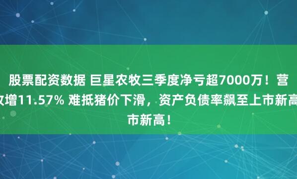 股票配资数据 巨星农牧三季度净亏超7000万!营收增11.57% 难抵猪价下滑,资产负债率飙至上市新高!